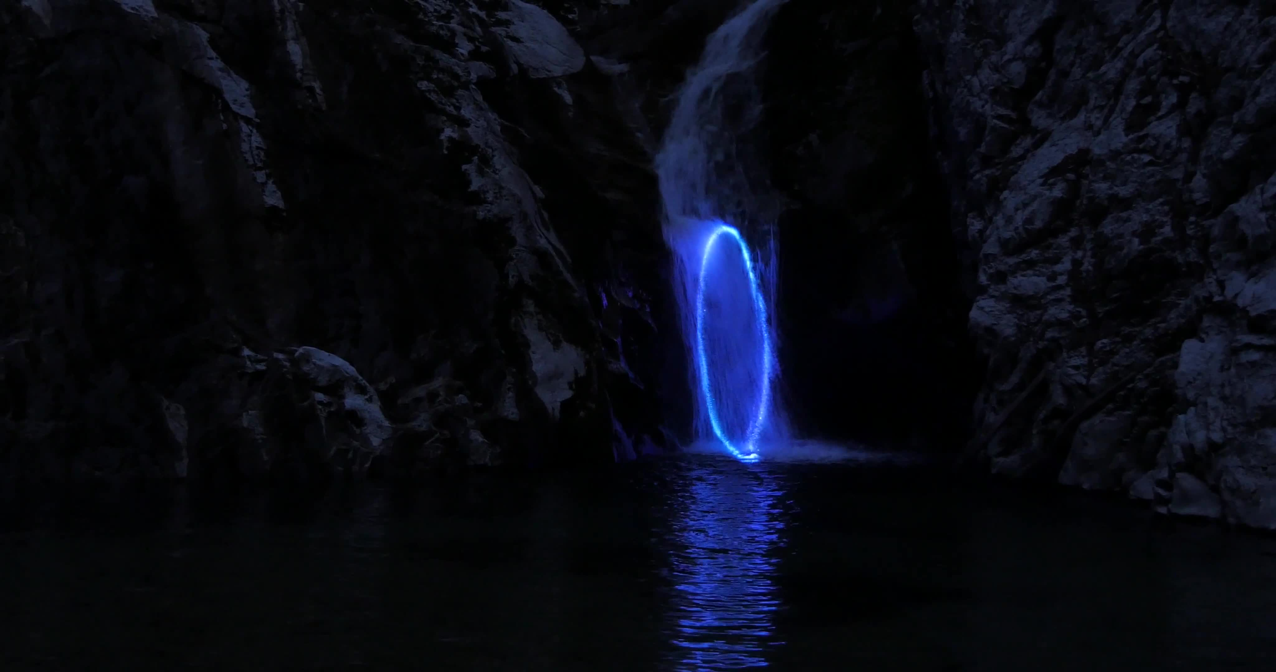 e_missions - laser projections on barman waterfall