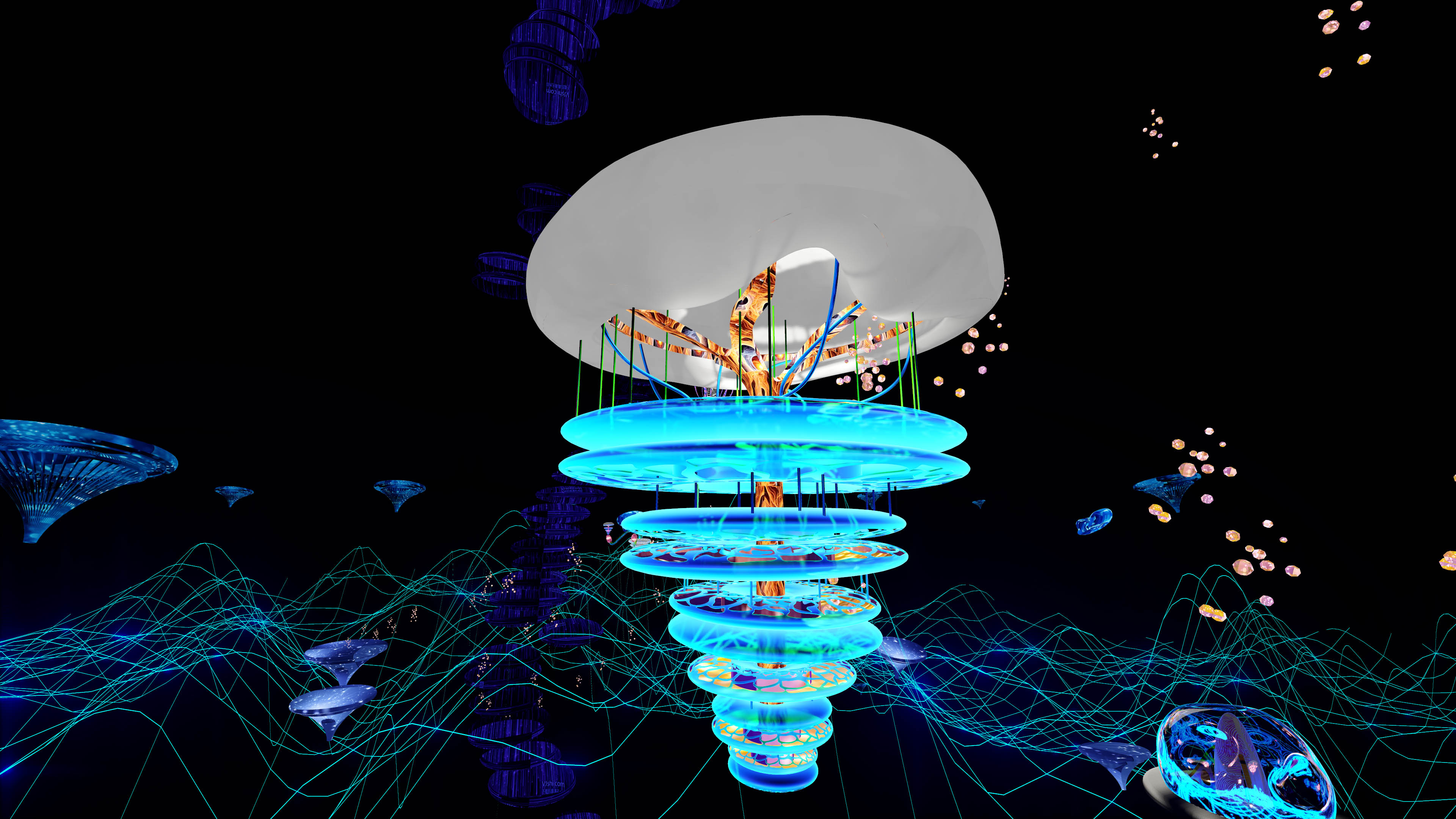 的形态,将形体抽象化,抽离出细胞的特质去表现异次元空间环境和造型