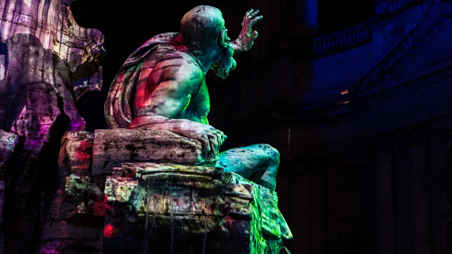 Fountain of the 4 rivers, Piazza Navona Rome 360 ​​video mapping show