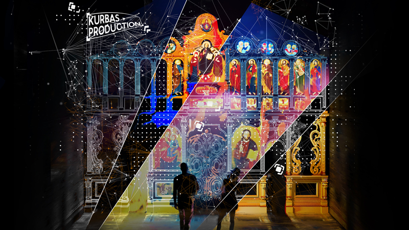 Projection mapping "To the Origins" on the sculptural indoor element