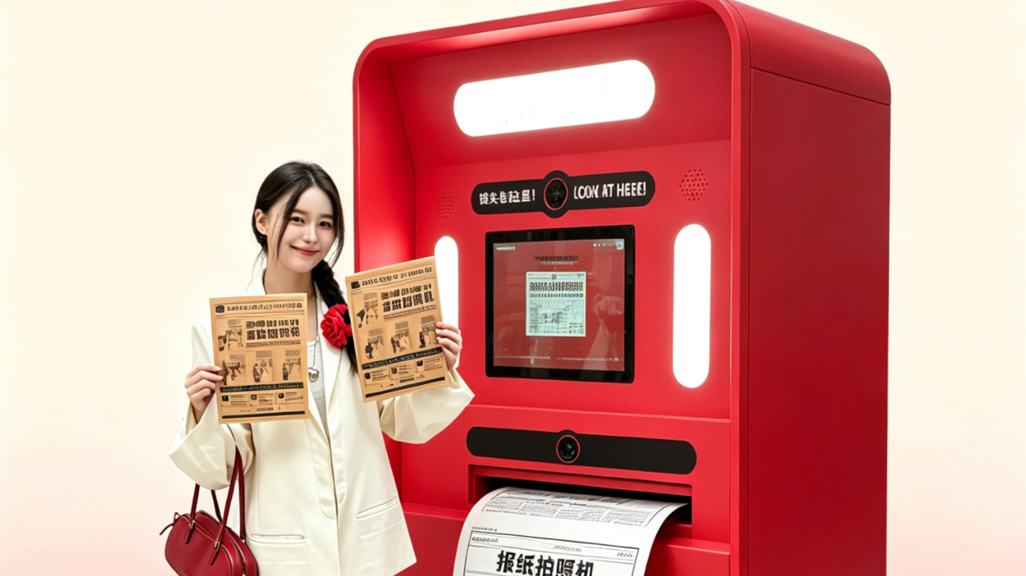 海报拍照机活动暖场设备租赁创意潮流黑白大报纸照相机