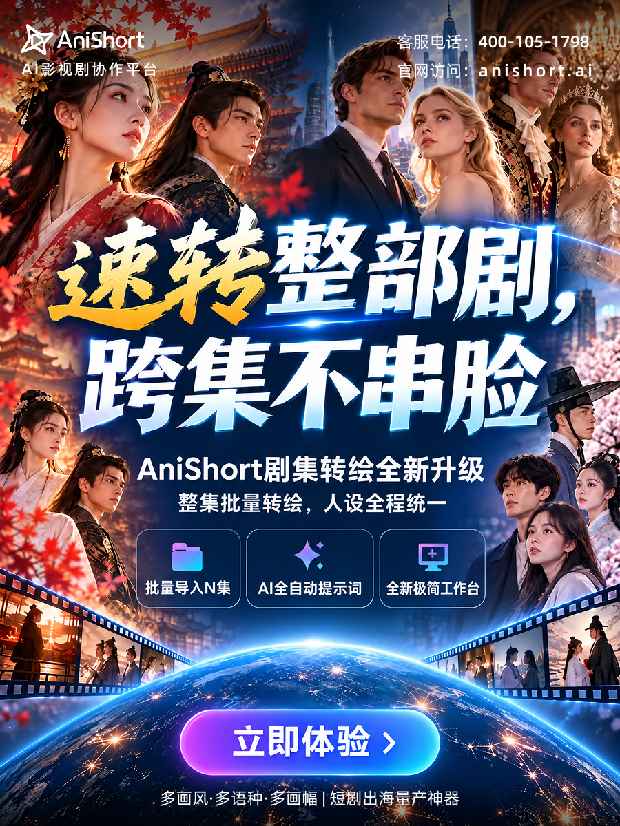 AniShort剧集转绘全新升级 · 整集批量转绘，人设全程统一 !